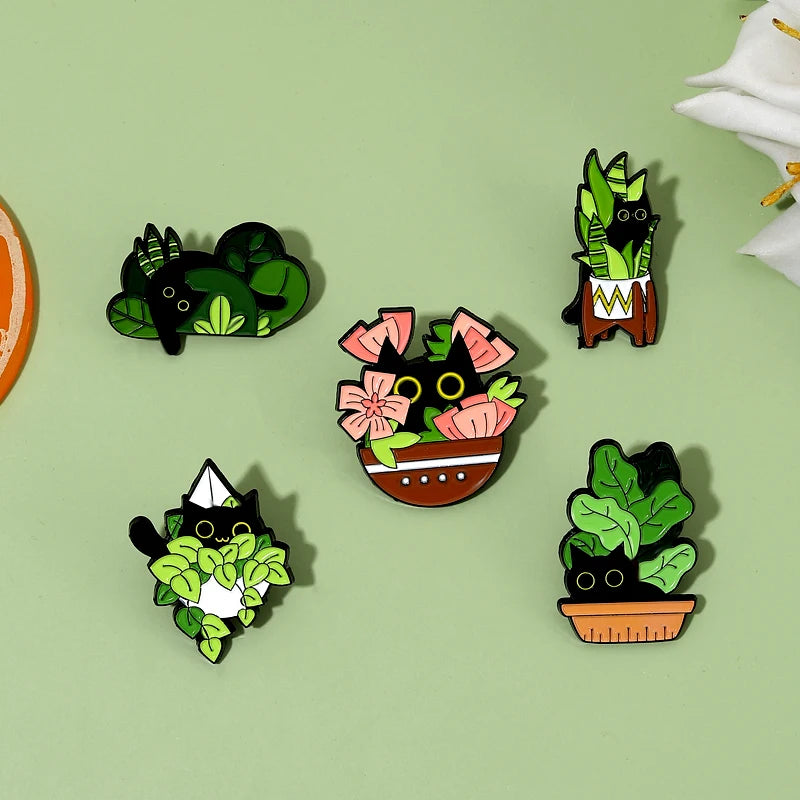 Cute Cat Potted Plant Enamel Pin