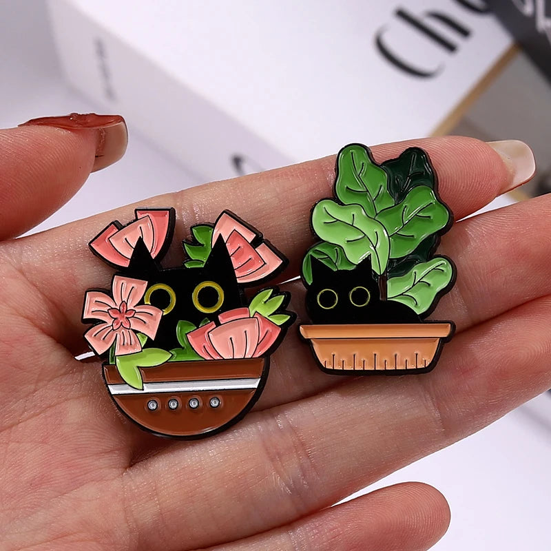 Cute Cat Potted Plant Enamel Pin