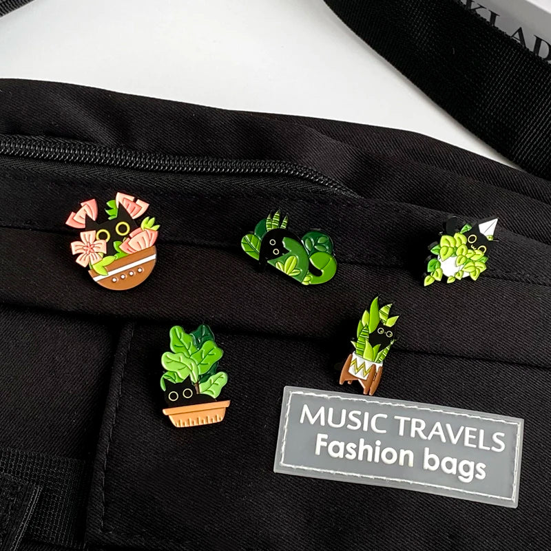 Cute Cat Potted Plant Enamel Pin