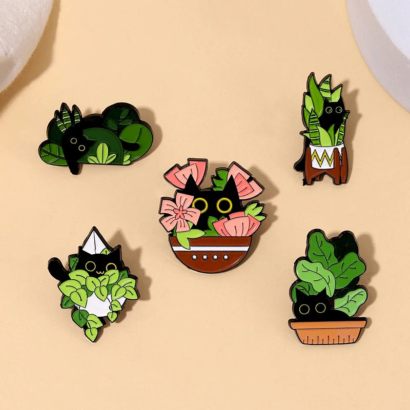 Cute Cat Potted Plant Enamel Pin