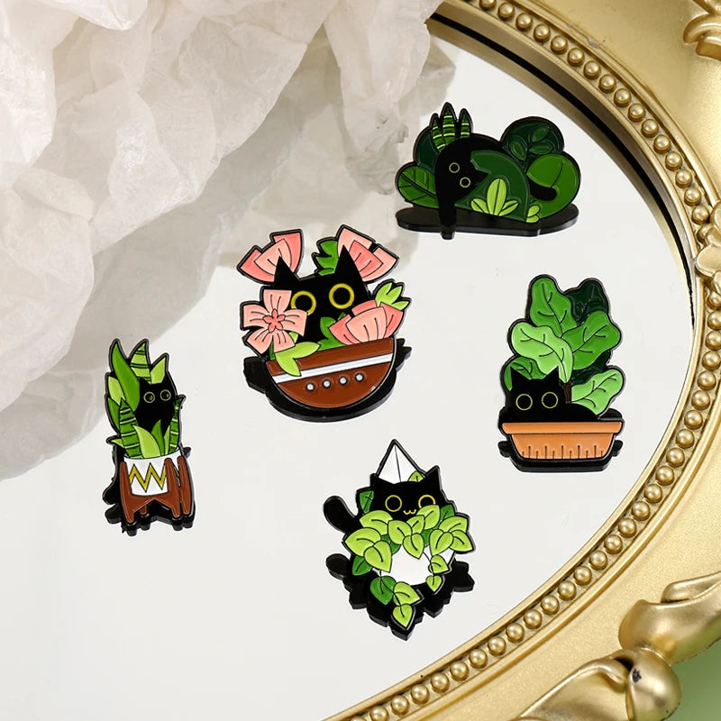 Cute Cat Potted Plant Enamel Pin