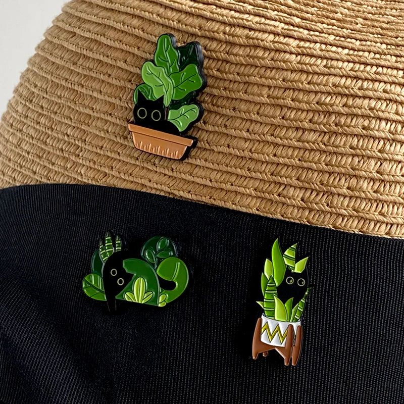 Cute Cat Potted Plant Enamel Pin